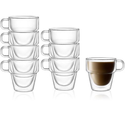 JoyJolt Stoiva Double Walled Espresso Glass Cups - Set of 4 Stackable Shot  Mugs with Handle - 5 oz