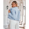 Women's Jean Jacket Frayed Washed Button Up Cropped Denim Jacket With Pockets - 3 of 4