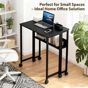 24.8" Folding Rolling Desk – Storage Shelf, Sturdy Steel Frame, Portable Sofa Table for Small Spaces, Home Office - 1 of 4