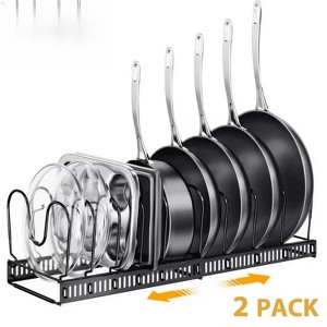 FONTOI 2-Pack Expandable Pot Lid Rack Organizer, Pans Organizer Rack with Adjustable Dividers, Cookware Set Organizer, Black, 8.3"*4.7"*12.6" - 1 of 4