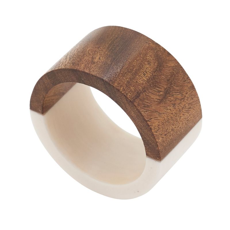 Saro Lifestyle Wood + Resin Napkin Rings, White (Set of 4), 2 of 7
