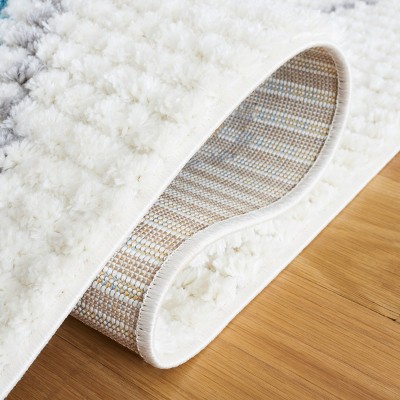 Ivory and Gray Synthetic Square Moroccan Area Rug