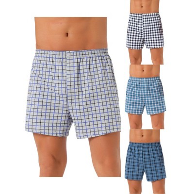 INSPIRE CHIC Men's 4 Pack Elastic Waistband Plaid Pattern Underwear Boxer Shorts