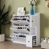 MAYEERTY Versatile Tipping Bucket Shoe Cabinet, 3 Flip Drawers Pull-down Seat Entryway Organizer, White - 2 of 4