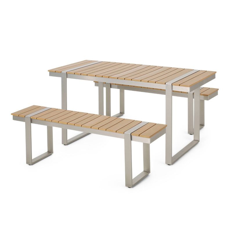 Cibola 3pc Outdoor Aluminum Picnic Set - Natural/Silver - Christopher Knight Home, 1 of 15