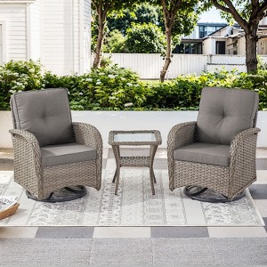 Buenhomino Patio Swivel Chairs Set of 2 and Side Table, Outdoor Swivel Rocker Chairs with High Back and Thick Cushions, Wicker Patio Furniture Set - 1 of 4