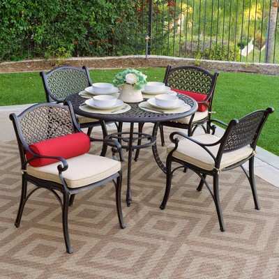Kinger Home 5-Piece Black Cast Aluminum Outdoor Dining Set with Beige Cushions