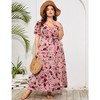 Womens Plus Size V Neck Wrap Maxi Dress High Waist Ruffle Summer Casual Dress with Belt - 3 of 4