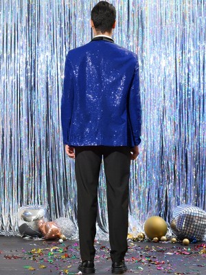 INSPIRE CHIC Men's Shawl Lapel One Button Tuxedo Wedding Shiny Sequin Blazer Pink Small — фото 5