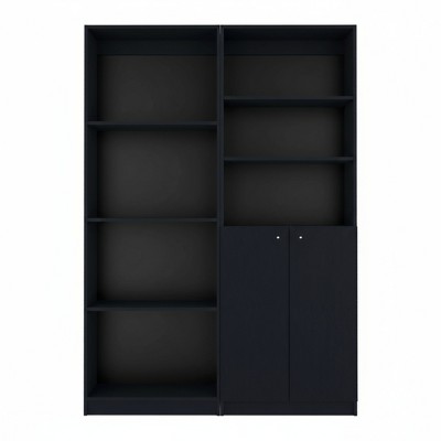 HomeRoots Set of Two 71" Black Bookcase With Two Doors