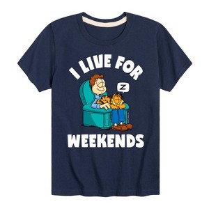 Boys' - Garfield - I Live For Weekends Short Sleeve Graphic T-Shirt - 1 of 4