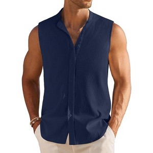 COOFANDY Men's Summer Beach Tank Tops Sleeveless Button Up Shirt Casual Textured Tank Shirts - 1 of 4