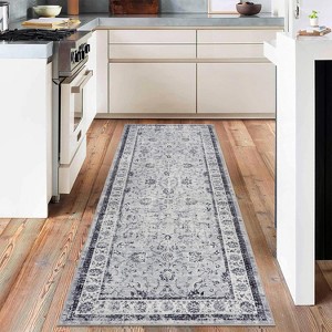Boho Washable Machine-Woven Area Rug with Non-Slip Backing, Low Pile Soft Faux Wool Carpet for Living Room, Bedroom, Dining Room, indoor - 1 of 4
