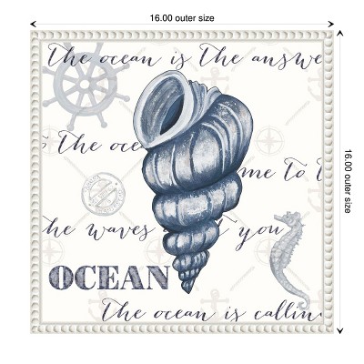 Indigo Ocean Treasures I Coastal Canvas Wall Art with White Beaded Frame