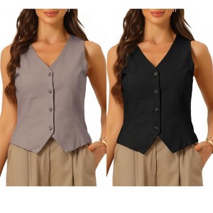 INSPIRE CHIC Women's Fashion Sleeveless Button Down V Neck Crop Summer Vest 2 Packs - 1 of 4