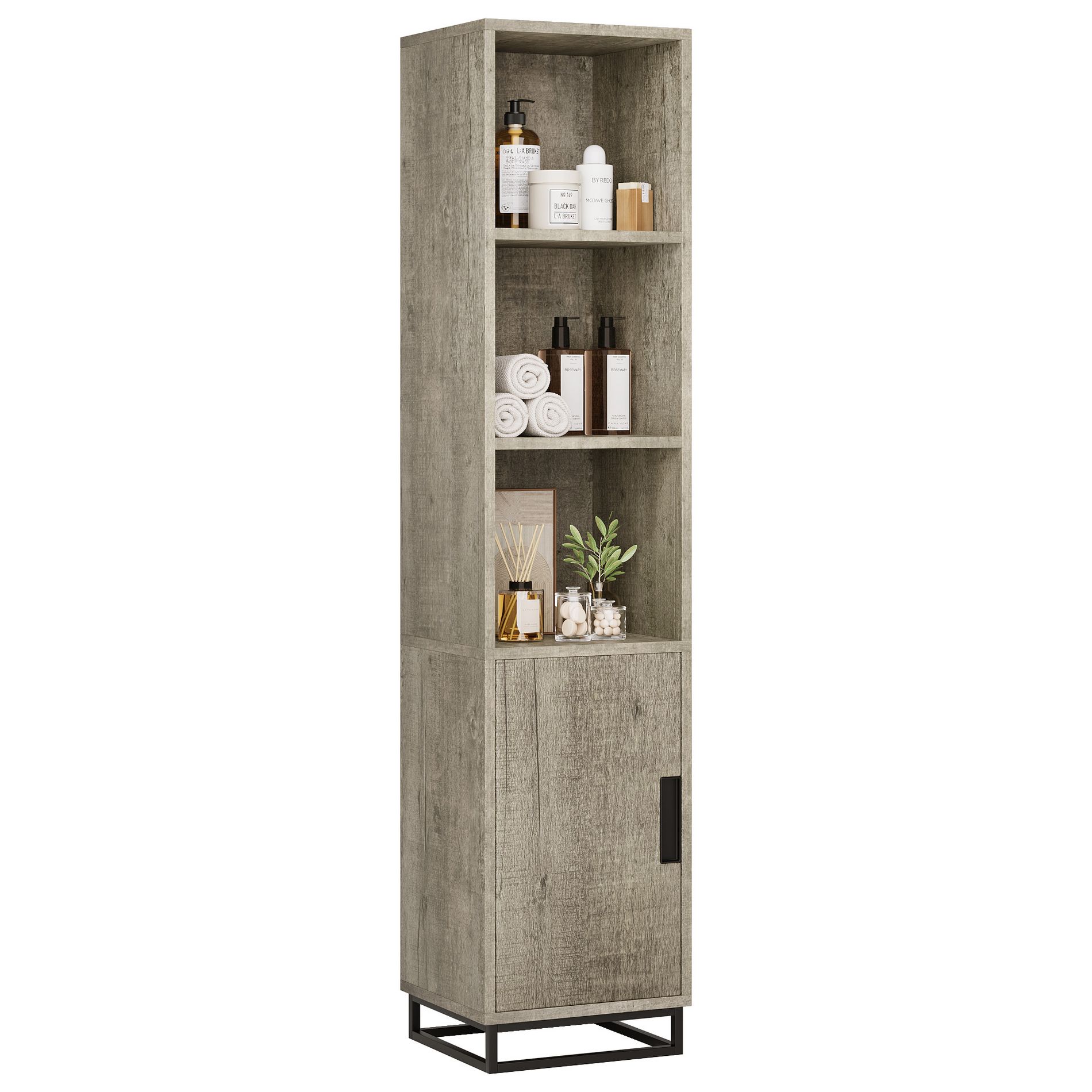 Tall Bathroom Cabinet, 70" Narrow Storage Cabinet with Door and Adjustable Shelf, Freestanding Slim Linen Cabinet for Kitchen, Small Space, Gray