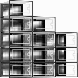 12 PCS Shoe Organizer, Clear Plastic Stackable Shoe Organizer for Closet, Clear Plastic Stackable Shoe Box for Entryway Space Saving Collapsible - 1 of 4