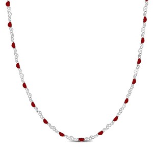 EVERLY JEWELRY | Sterling Silver Red Enamel Heart Link Chain Station Necklace - 18 in - 1 of 4