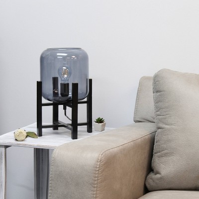 Black Wood Mounted Nightstand Lamp with Smoke Glass Barrel Shade