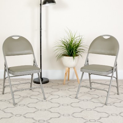 Gray Vinyl High Back Armless Metal Folding Chair Set