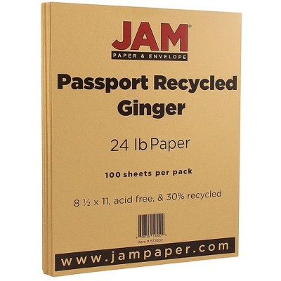 JAM Paper Recycled 24lb Paper 8.5 x 11 Passport Ginger Brown 100 Sheets/Pack 872802