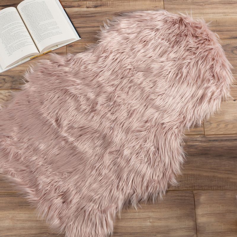 Sheepskin Throw Rug – Faux Fur 2x5-Foot High Pile Runner – Soft and Plush Mat for Bedroom, Kitchen, Bathroom, Nursery and Office by Lavish Home (Pink), 1 of 8