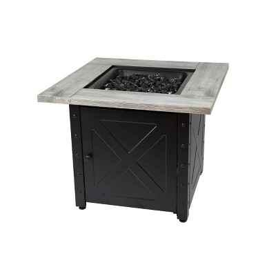 Mason 30" Square Gas Outdoor Fire Pit with Printed Wood-Look Cement Resin Mantel - Endless Summer