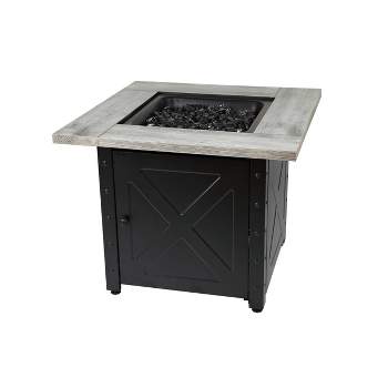 Endless Summer The Mason 30" Square LP Gas Fire Pit with Faux Wood Cement Resin Mantel Black