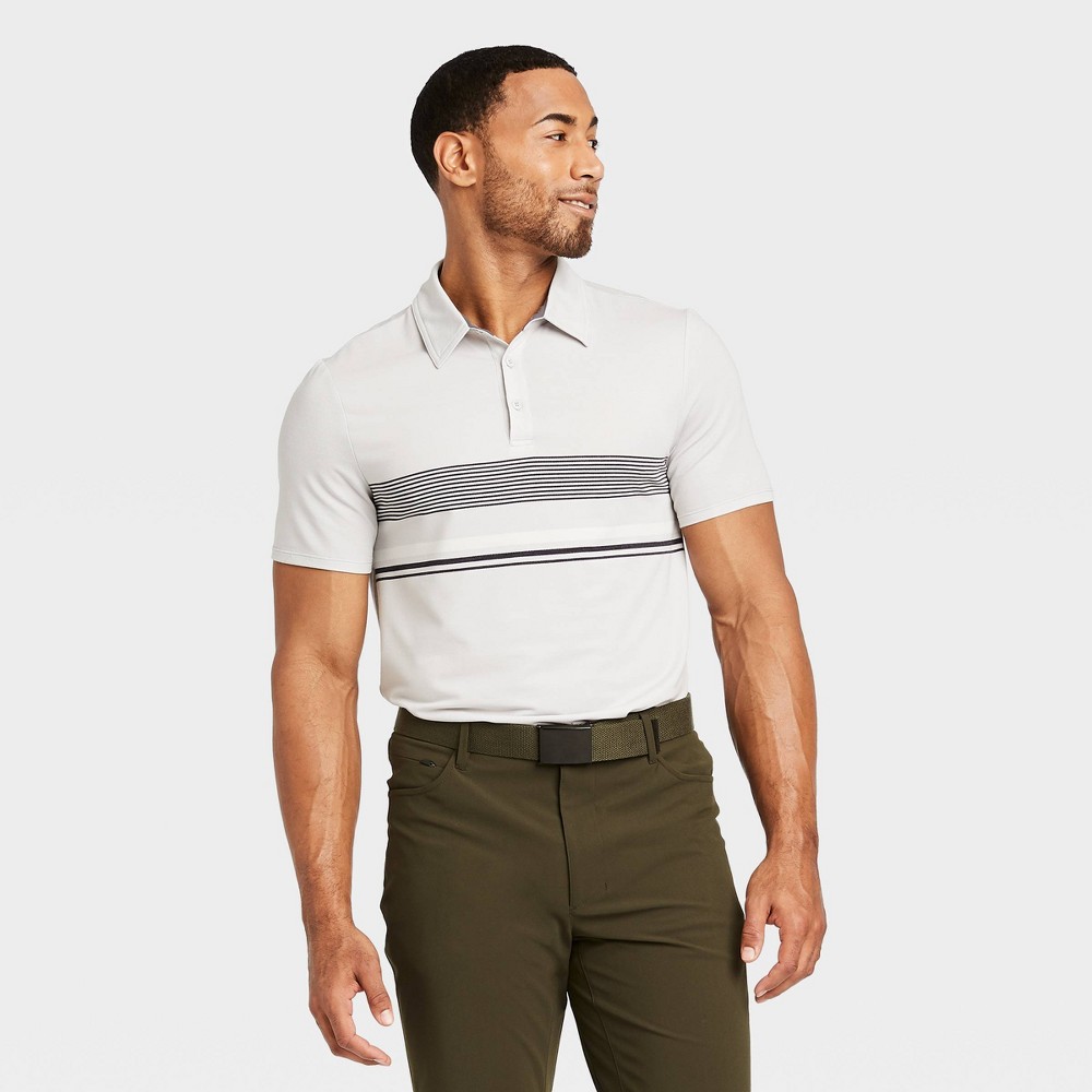 Men's Chest Stripe Golf Polo Shirt - All in Motion Silver Gray M was $24.0 now $12.0 (50.0% off)