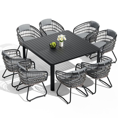 Crestlive Products Expandable Aluminum Outdoor Dining sets for 6-8 58" Extendable Patio Table Adjustable Rectangular Square Table with chairs
