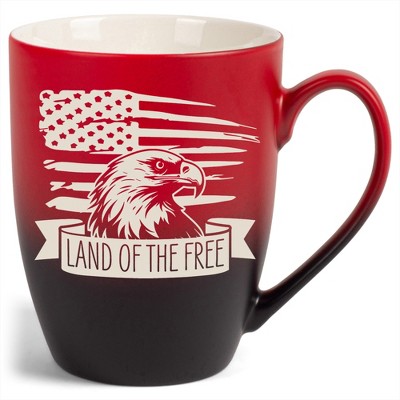 100 North United States of America 10 Ounce Red and Black Two Toned Ombre, Comfortably Fits Your Hands, Ceramic Tea Coffee Cup Mug, Land Of The Free