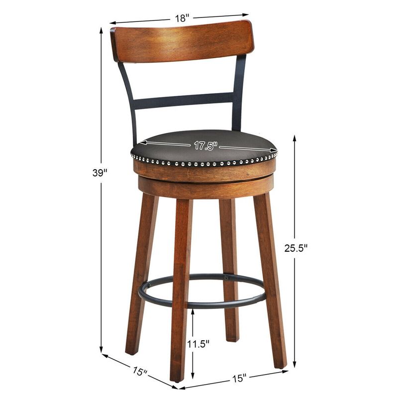 Costway Set of 2/4 BarStool 25.5'' Swivel Counter Height Dining Chair with Rubber Wood Legs, 3 of 11