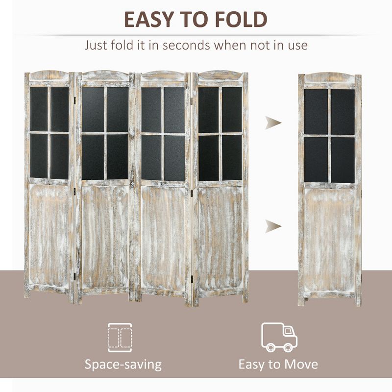 4 Panel Room Divider,5.6" Farmhouse Style Folding Indoor Portable Wood Privacy Screen with Black Boards,Hinged Freestanding Partition Wall Dividers, 3 of 8