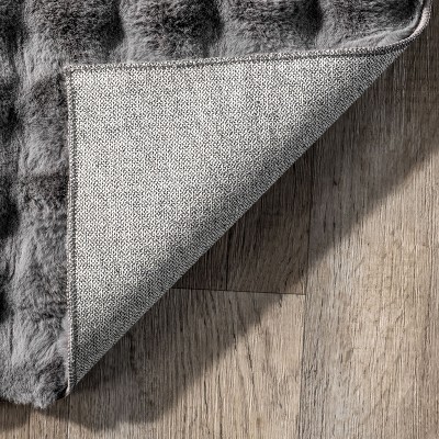 Dark Grey Faux Fur Washable Rectangular Area Rug