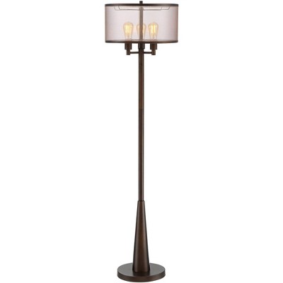 Franklin Iron Works Rustic Floor Lamp 3-Light Oiled Bronze Metal Brown Sheer Shade LED Edison Bulbs for Living Room Bedroom