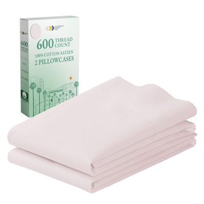 Luxury 600 Thread Count Pillowcases - 100% Cotton Sateen, Soft, Cool & Breathable by California Design Den