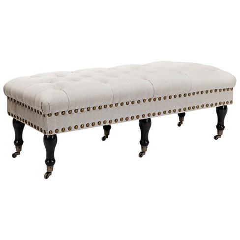 Homcom Mobile Upholstered Bench Rolling Button-tufted Fabric Accent ...