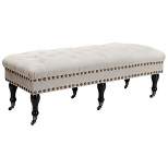 HOMCOM Mobile Upholstered Bench Rolling Button-Tufted Fabric Accent Ottoman with Nailhead Trim & Wheels
