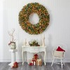 Nearly Natural 5-ft Giant Flocked Artificial Christmas Wreath with 280 Multicolored Lights and Pine Cones - 4 of 4