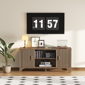 SUGIFT Mid-Century Modern TV Stand for 32–65” TVs, Fluted Door Entertainment Console with Storage Cabinets & Shelves - 1 of 4
