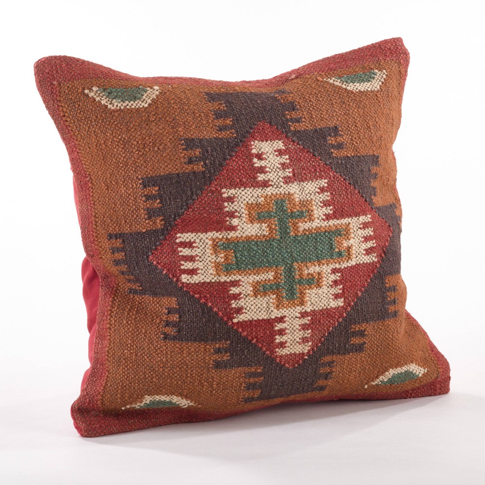 Photos - Pillow Rizzy Home 20"x20" Oversize Kilim Design Down Filled Square Throw  Orange : 20x20 Inch Polyester, Machine Washable Clo