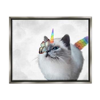Stupell Industries Rainbow Unicorn Kitten Butterfly Framed Floater Canvas Wall Art