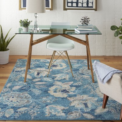 Turquoise Floral Synthetic 6' x 9' Rectangular Area Rug