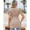 Peplum Tops for Women Dressy Sexy Deep V Neck Belted Tie Blouses Empire Waist Wrap Blouse Short Puff Sleeve - 2 of 4