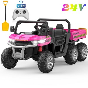 24 Volt 2 Seater Ride On Toys, 4WD 6 Wheels Electric Ride On UTV Cars for Big Kids,Ride On Dump Truck w/ Remote Control,Battery Display,Bluetooth,USB - 1 of 4