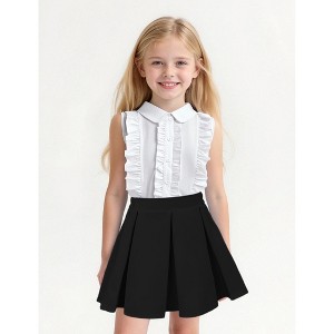 Girl's Two Piece Cute Spring Summer Outfits Sleeveless Button Down Collar Tops Ruffle Shirt and Pleated Mini Skirt Set 4-13 Years - 1 of 4