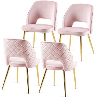 PAGED Set of 4  Hollow-Back Velvet Dining Chairs with Gold Metal Legs,Armless Chairs for Kitchen,Living Room(3 Colors)