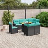 vidaXL 9 Piece Patio Sofa Set with Cushions - Black Poly Rattan without Storage - 2 of 4