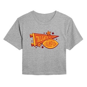 Women's Instant Message Tailgate Champions Cropped Graphic T-Shirt - Heather Grey - X-Large - 1 of 4