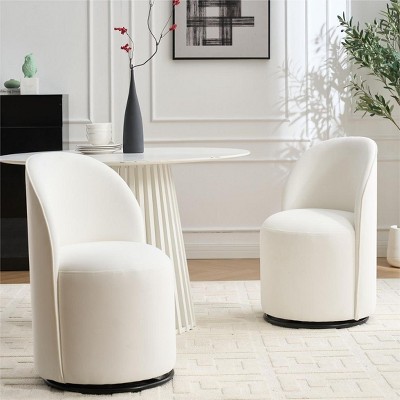 21.25" Small Swivel Boucle Barrel Armless Dining Chair Set of 2,Round Upholstered Accent Vanity Side Chair–The Pop Home